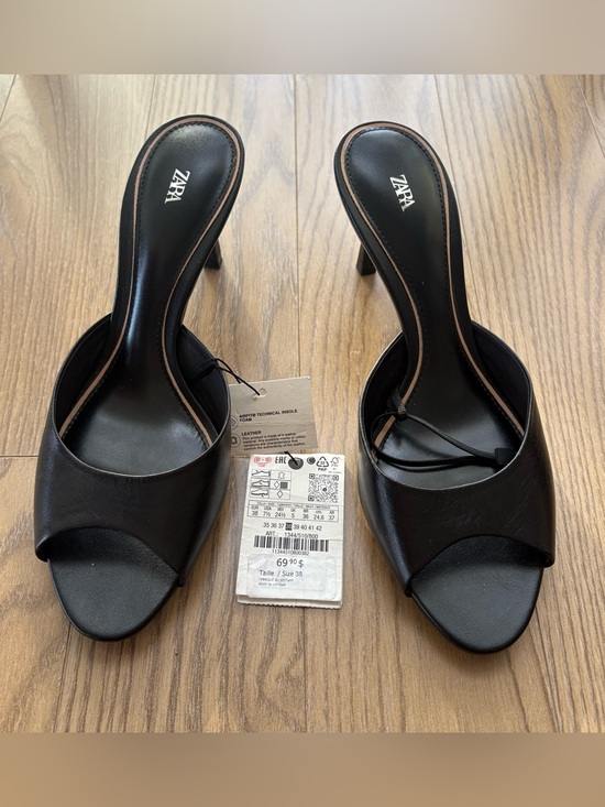 Zara Shoes - Zara Black Open-Toe Real Leather Mule Heels